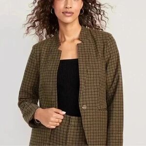 Old Navy Notched Collar Houndstooth Print Pixie Blazer‎ 2XL Brown Black Corpcore